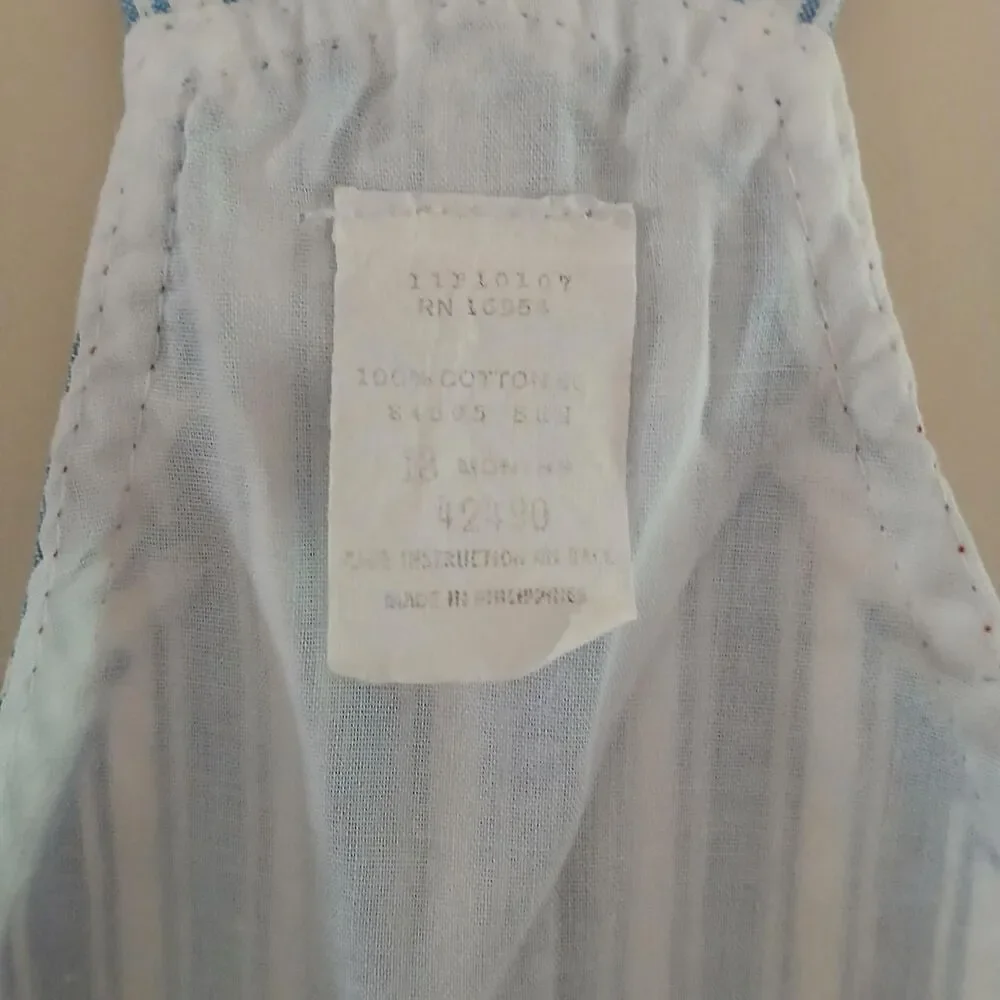 Vintage 90s Blue White 100% Cotton Striped Fire Truck Shorts Overalls 18m Retro